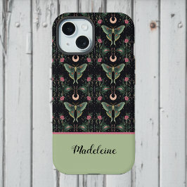 Sage Green Luna Moths Moon Pink Flowers Monograma
