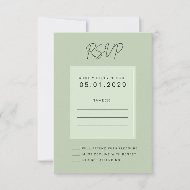 Sage Green Minimal Wedding RSVP Card (Frente)