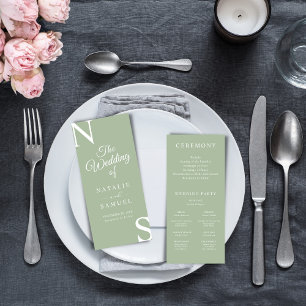 Sage Green Minimalist BoldInicials Wedding Program