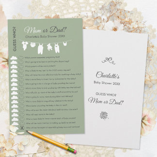 Sage Green Minimalist Chá de fraldas adivinha quem