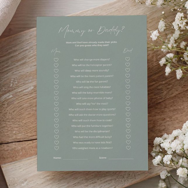 Sage Green Minimalist Mom or Dad Baby Shower Game (Criador carregado)