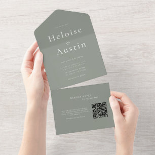 Sage Green Minimalista Código QR Todos em um convi
