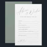 Sage Green mínimo de conselhos e desejos de casame<br><div class="desc">Esses cartões de conselhos e desejos são palavras bonitas para a noiva e o casal, apresentam um roteiro e texto modernos para na moda em verde e branco sábio, simples e limpo. Atividade do excelente para chá de panela e festa de casamento. Veja todos os jogos de chá de panela...</div>