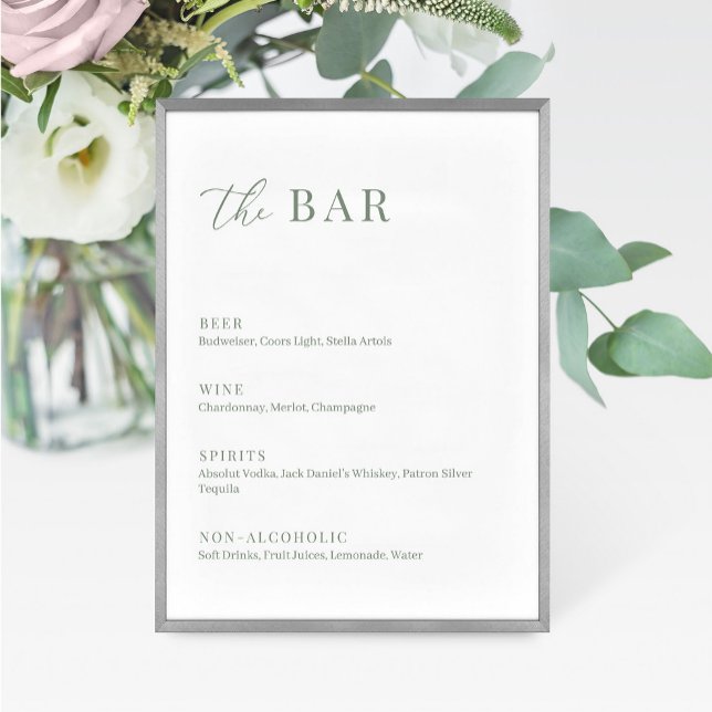 Sage Green Modern Elegant Weding The Bar Menu (Criador carregado)