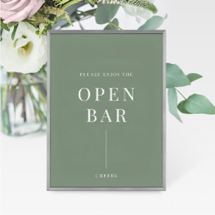 Sage Green Modern Elegante Sinal de Bar Aberto de