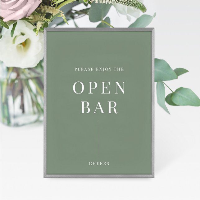 Sage Green Modern Elegante Sinal de Bar Aberto de  (Criador carregado)