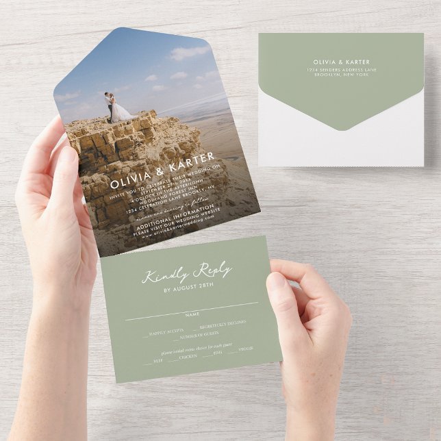 Sage Green Modern Simples Casamento Romântico de F (Criador carregado)