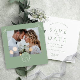 Sage Green Monograma Weding The Date Card