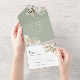 Sage green pampas gramíneas aquarela casamento flo