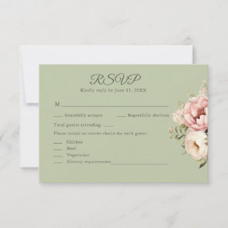 Sage Green Peony Floral RSVP Card