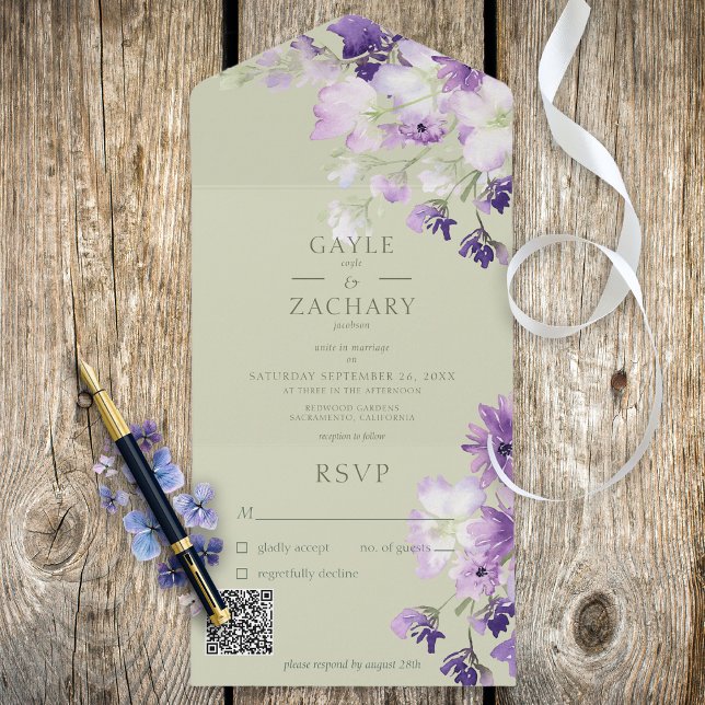 Sage Green Purple Boho Floral Código QR (Criador carregado)