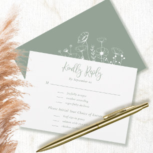 Sage Green Script Typografia Floral Menu RSVP