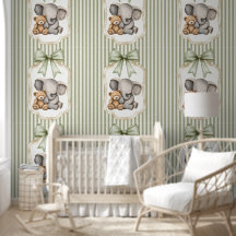 Sage Green Striped Elephant and Teddy Bear 