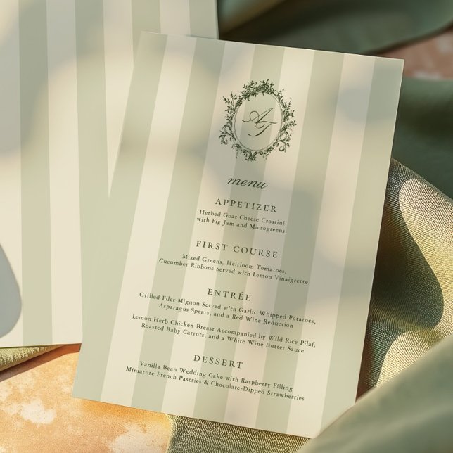 Sage Green Stripes Wedding Menu (Criador carregado)