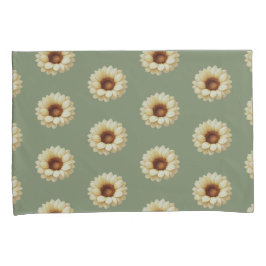 Sage Green Sunflower Floral Pillowcase Set