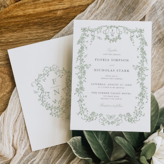 Sage Green Toile Casamento Convite Chinoiserie (Criador carregado)