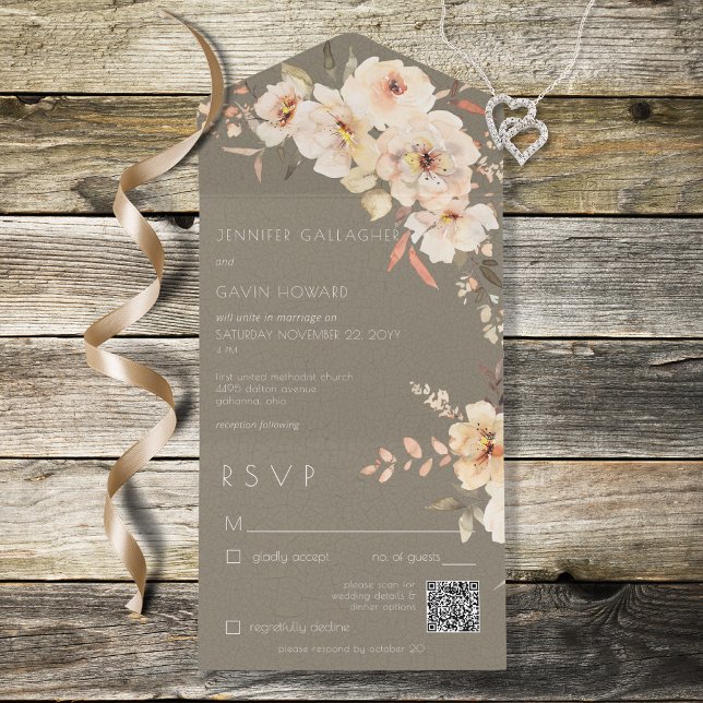 Sage Green Vintage Cream Floral Código QR (Criador carregado)