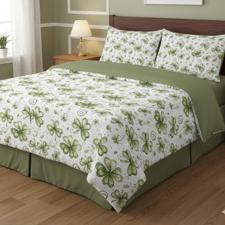 Sage Green Watercolor Shamrocks Clovers Pattern