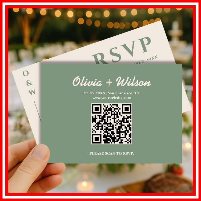 Sage Green Wedding Código QR RSVP (Criador carregado)