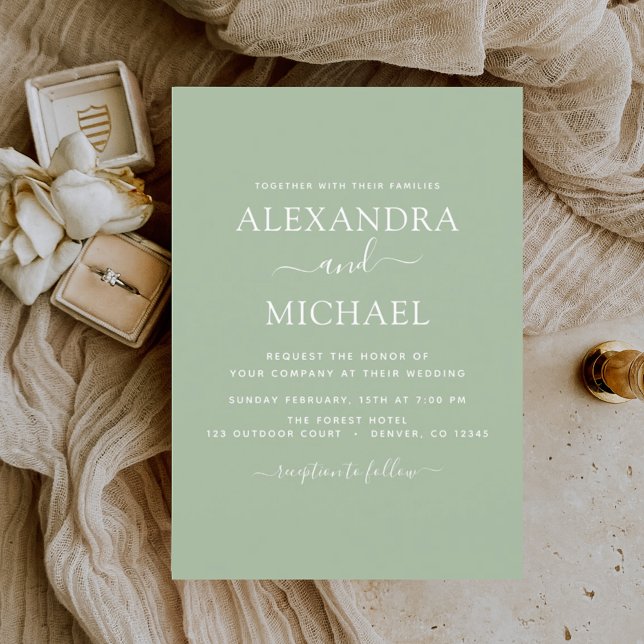 Sage Green Wedding Modern Typografia Convite (Criador carregado)
