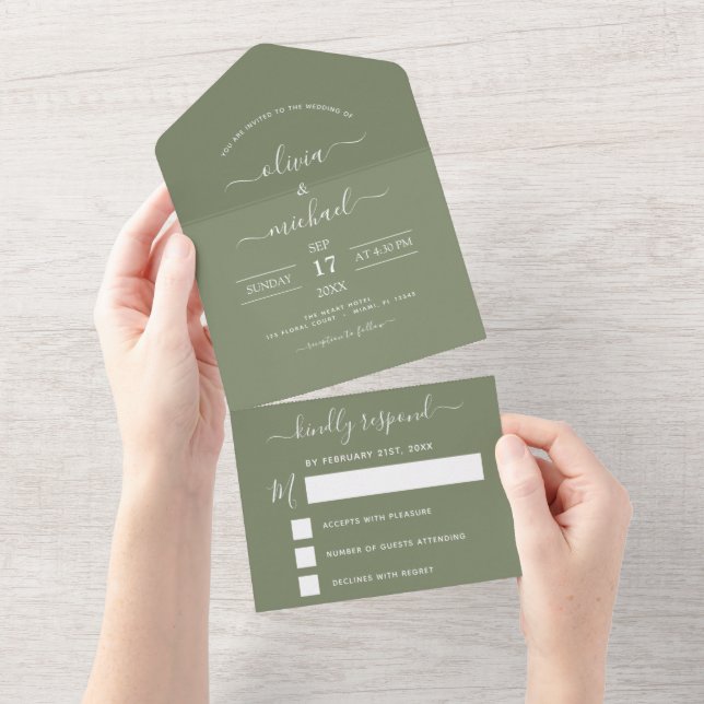Sage Green Wedding Modern Typografia RSVP (Aba destacável)