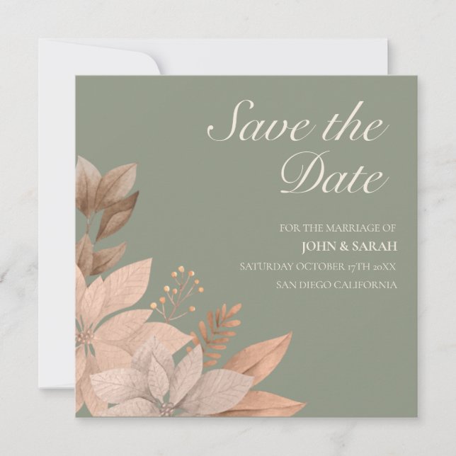 Sage Green Wedding Salvar a Data Convite (Frente)