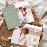 Sage Green Wedking Minimalista Obrigado Cartões<br><div class="desc">Casamento de Orçamento Obrigado Cartões que têm uma foto na frente e atrás. Os cartões de agradecimento contêm uma tipografia cursiva moderna,  escrita com letra de mão,  que é elegante,  simples e moderna para usar após a celebração do dia do casamento.</div>