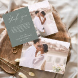 Sage Green Wedking Minimalista Obrigado Cartões<br><div class="desc">Casamento de Orçamento Obrigado Cartões que têm uma foto na frente e atrás. Os cartões de agradecimento contêm uma tipografia cursiva moderna,  escrita com letra de mão,  que é elegante,  simples e moderna para usar após a celebração do dia do casamento.</div>