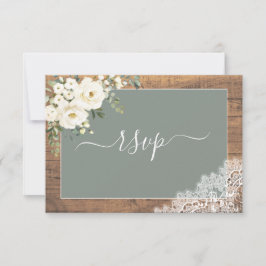 Sage Green White Floral Lace Wood RSVP
