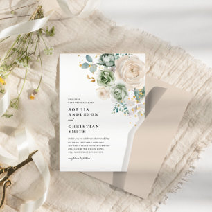 Sage Green & White Flowers Convite De Casamento