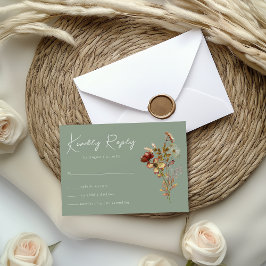 Sage Green Wildflower Boho Weding RSVP Card