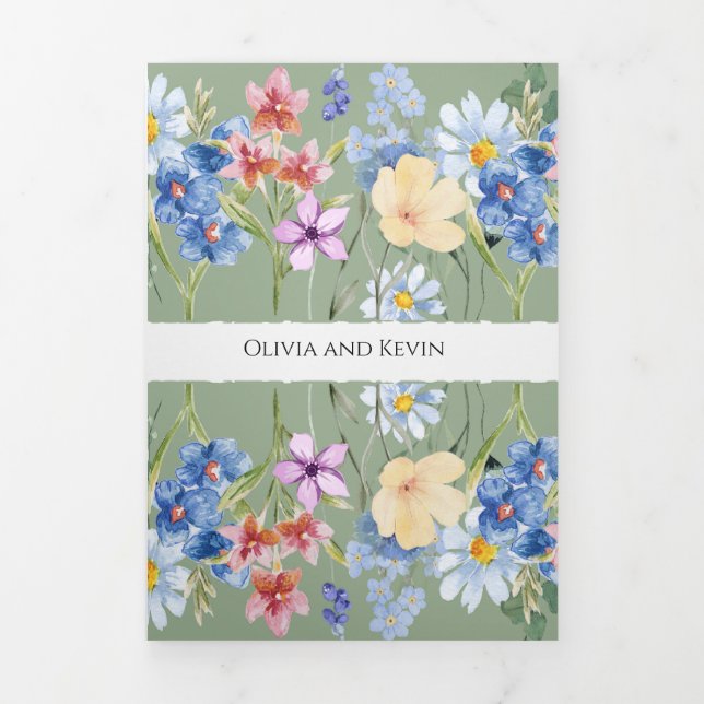 Sage Green Wildflower convite para casamento (Cobrir)