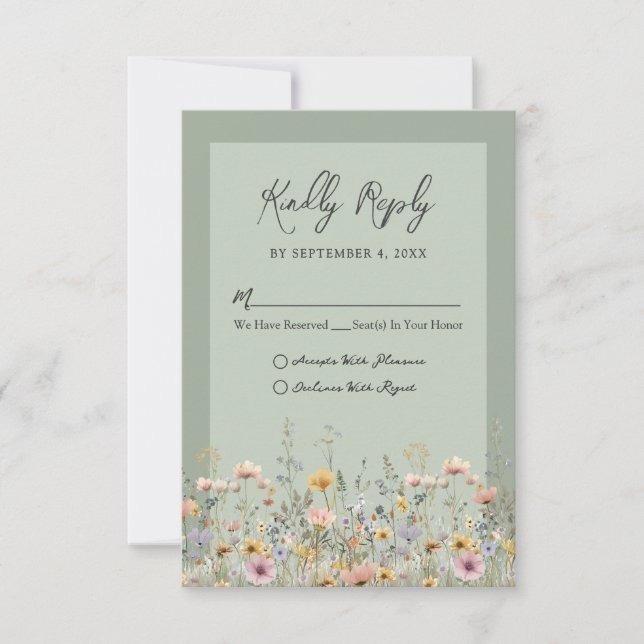 Sage Green Wildflower Floral Wedding RSVP (Frente)