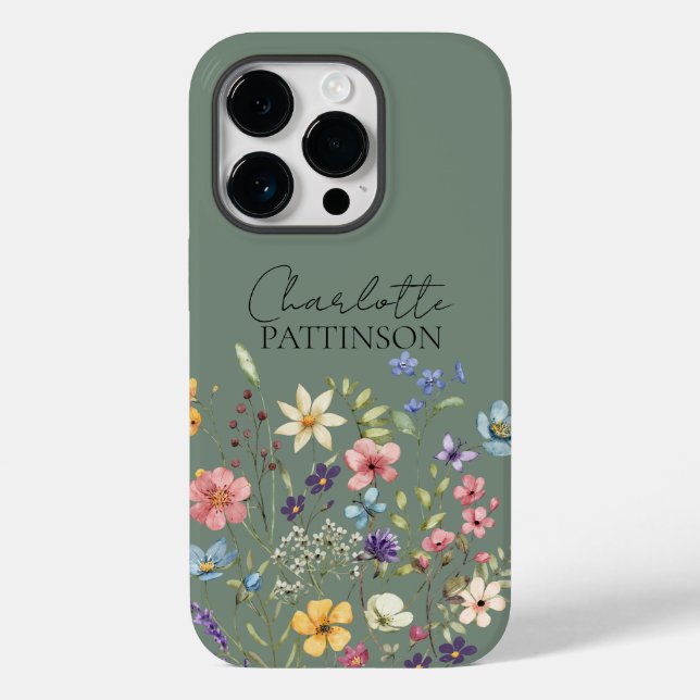 Sage Green Wildflower Nome personalizado Monograma (Verso)