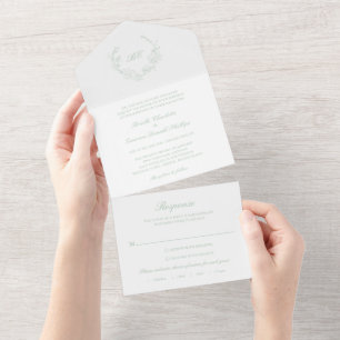 Sage Green Wreath Monograma Casamento Elegante