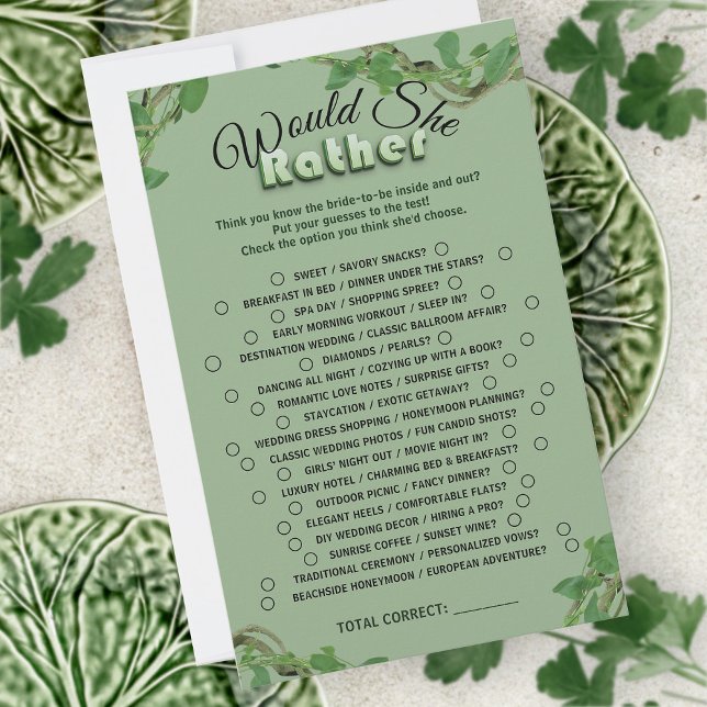 Sage Greenery Bridal Shower Would She Rather Game (Criador carregado)