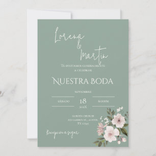 Sage Greenery Convite para Casamento Espanhol