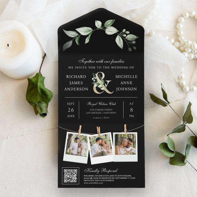 Sage Greenery Dourado Ampersand Código QR Casament (Criador carregado)
