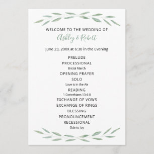 Sage Greenery Wedding Program, Programa Botânico
