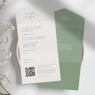 Sage & Ivory Monograma QR Tudo em Um Convite de ca