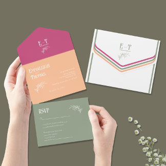 Sage Orange & Fuschia Pink Simples Casamento Moder