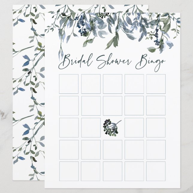 Sage Silver Green Floral Chá de panela Bingo (Frente/Verso)
