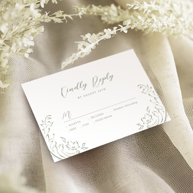 Sage Sketch Vintage Flourish Wedish RSVP (Sage Sketched Vintage Flourish Wedding RSVP)