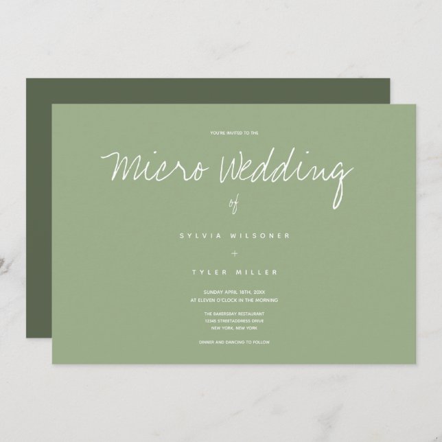 Sage Typografia Micro Casamento Convite (Frente/Verso)