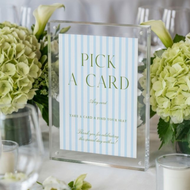 Sage Verde & Azul Sinal de Escolha de Cartão de Ca (Sage Green & Blue Wedding Pick a Card Sign)