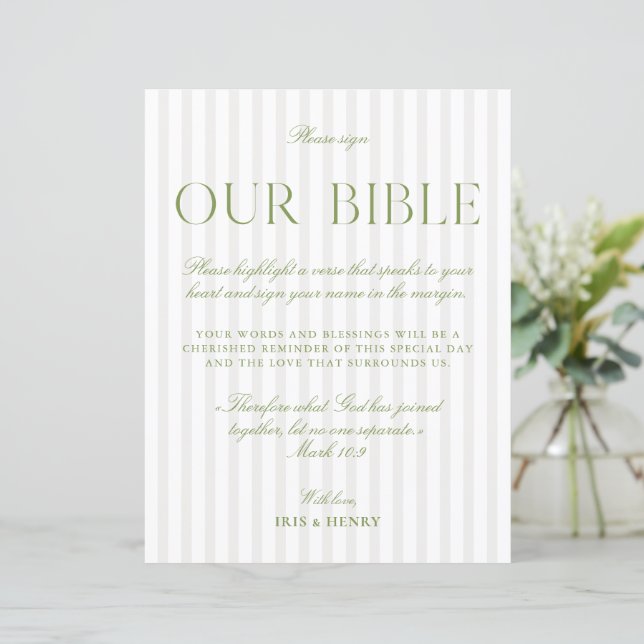 Sage Verde & Bege Casamento Nossa Bíblia Sinal (Em pé/Frente)
