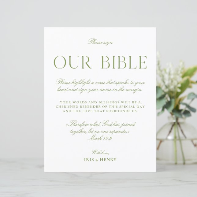 Sage Verde & Branco Casamento Nossa Bíblia Sinal (Em pé/Frente)