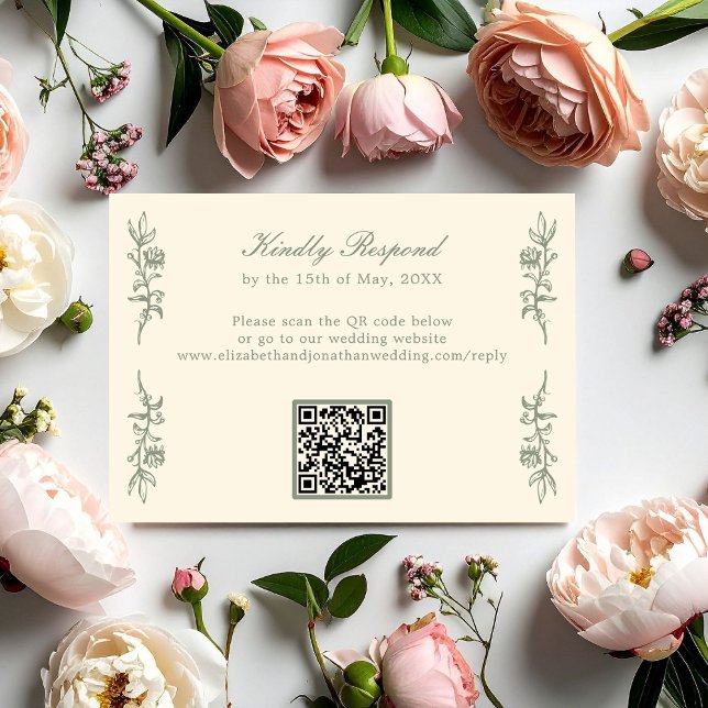 Sage Verde Código QR de RSVP de Casamento Floral V (Criador carregado)