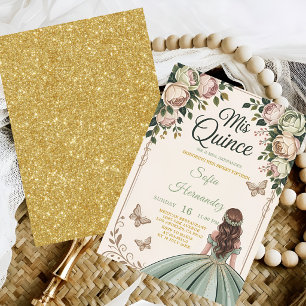 Sage Verde Convite de 15 Anos Coroa de Ouro Borbol