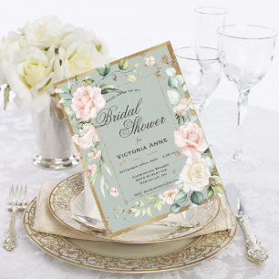 Sage Verde Dourado Floral Convite de Noivado em Aq